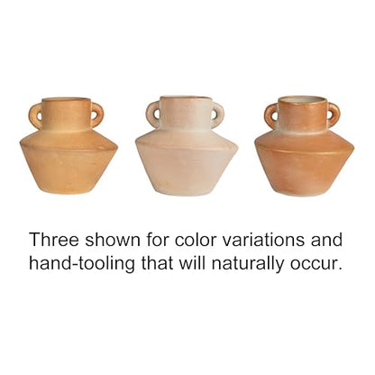 Bloomingville Round Stoneware Vase with Reactive Glaze Finish and Vertical Handles, Terra Cotta - color: Terra Cotta Color