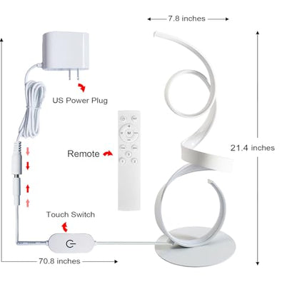 20W 2700LM 3 Colors Dimmable LED Art Table Lamp 21.4 Inch with Touch Switch for Living Room,Bedroom (White) - color: White