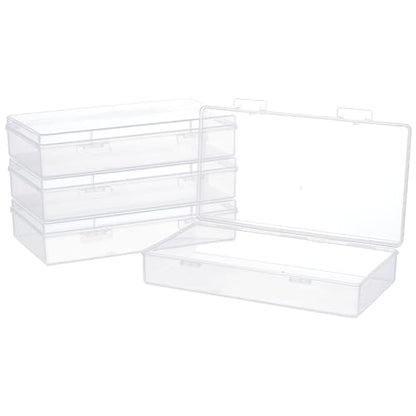 BENECREAT 4 Packs 4x7.5x1.6inch Rectangle Clear PP Plastic Box Containers Bead Storage Organizer Box, Dustproof Case with Hinged Lid for Cards, Beads and Craft Supplies - size: 4x7.5x1.6inch