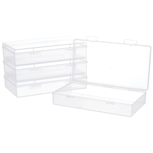 BENECREAT 4 Packs 4x7.5x1.6inch Rectangle Clear PP Plastic Box Containers Bead Storage Organizer Box, Dustproof Case with Hinged Lid for Cards, Beads and Craft Supplies - size: 4x7.5x1.6inch