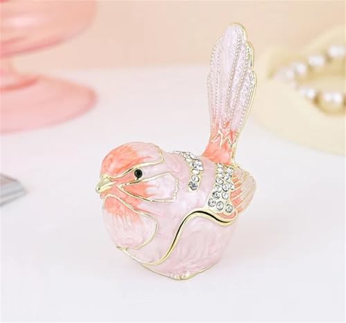 ASkinds Ceramic Bird Trinket Box Statue, Chinese Enameled Bird Figurine Rings Earrings Small Jewelry Storage Box & Pendant for Home Office Desk & Shelf(Pink)