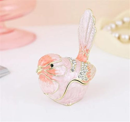 ASkinds Ceramic Bird Trinket Box Statue, Chinese Enameled Bird Figurine Rings Earrings Small Jewelry Storage Box & Pendant for Home Office Desk & Shelf(Pink)