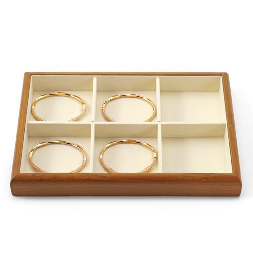 Oirlv Wood 6-Compartment Jewelry Tray - color: Cream, size: 6 grid