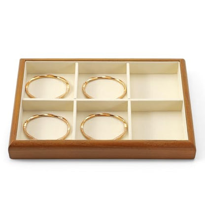 Oirlv Wood 6-Compartment Jewelry Tray - color: Cream, size: 6 grid