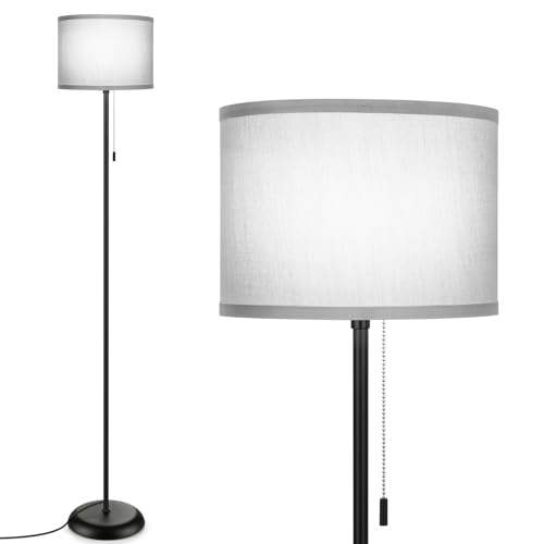 FOLKSMATE Floor Lamp for Living Room, Modern LED Simple Standing Lamp, Minimalist Tall Light for Bedroom, Office, Kids Room, Reading, Black Pole With Grey Shade, Without Bulb - color: Gray