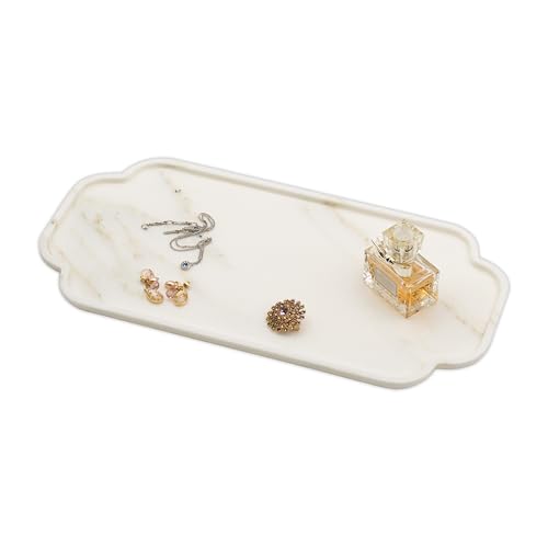 MARMOR Natural Calacatta Marble Tray, Luxury Vanity Tray for Bathroom Counter, Perfume Organizer, Jewelry Tray, Candle Holder Decor, Kitchen Countertop Organizer, Elegant Home Decorative Tray Gift - color: Calacatta Gold Marble Lace Long Plate