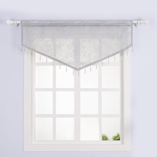 Molaxhome Swag Curtain Scalloped Curtain Valance Drape Sheer Lace Panel 1pc - color: Lace Grey