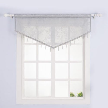 Molaxhome Swag Curtain Scalloped Curtain Valance Drape Sheer Lace Panel 1pc - color: Lace Grey