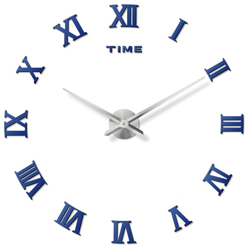 DIY Frameless Wall Clock, 3D, Adjustable Up to 52”, Blue - color: Blue