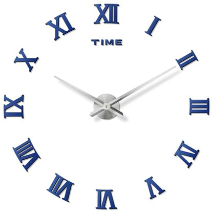 DIY Frameless Wall Clock, 3D, Adjustable Up to 52”, Blue - color: Blue
