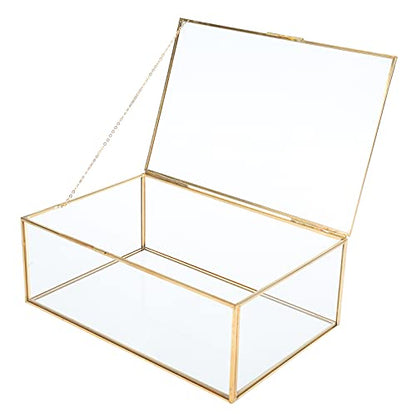 Glass Jewelry Display Box, Card Box with Hinged Lid, Gold Keepsake Box - color: Gold, size: Large