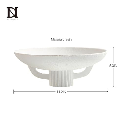 White Resin Decorative Bowl for Boho Modern Home Decor, 11.2" Large Elegant Pedestal Kitchen Fruit Bowl/Key Holder/Potpourri for Entryway Table, Coffee Table, Dining Room,Table Centerpiece Bowl