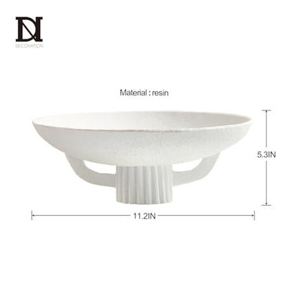 White Resin Decorative Bowl for Boho Modern Home Decor, 11.2" Large Elegant Pedestal Kitchen Fruit Bowl/Key Holder/Potpourri for Entryway Table, Coffee Table, Dining Room,Table Centerpiece Bowl