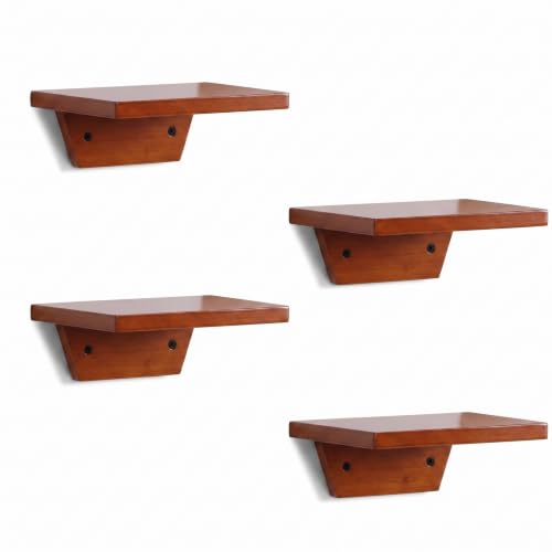 Small Wall Shelves,Speaker Shelf,Floating Shelf Trapezoid for Wifi Router - color: Light Walnut, size: Set of 4