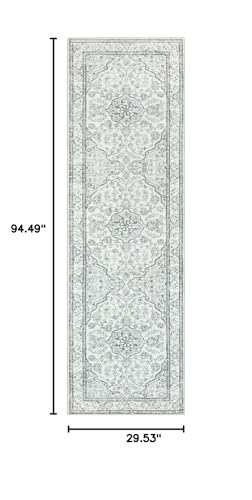 Lahome Oriental Washable Runner Rug,2.5x8 Long Bedroom Rug Runner Non-Slip,Runner Rug for Entryway Indoor,Traditional Laundry Room Rug Runner Low-Pile for Kitchen Hallway Helena,(8ft,Light Gray) - color: Grey/Ivory, size: 2'6" x 8' (Runner)
