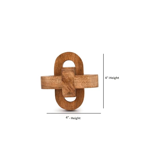 Tassels Acacia Wood 3 Link Wooden Knot Hand Carved Wooden Chain Links for Coffee Table Décor (4" X 4" X 4")
