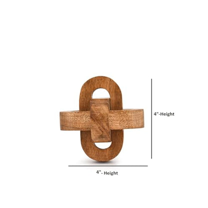Tassels Acacia Wood 3 Link Wooden Knot Hand Carved Wooden Chain Links for Coffee Table Décor (4" X 4" X 4")