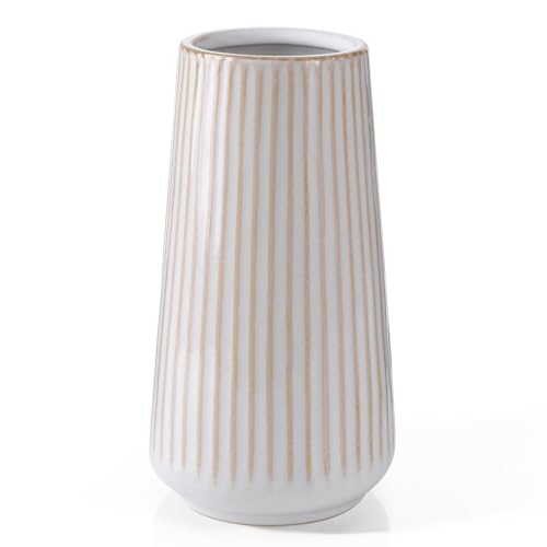 Ceramic Vase, GUKJOB Small Cute Flower Vase for Pampas Grass, Home, Living Room, Dining Table, Farmhouse, Office Decor, Bedroom, Table, and Kitchen Shelf (Yellow Ribbed) - color: Small Yellow Ribbed - 1pc