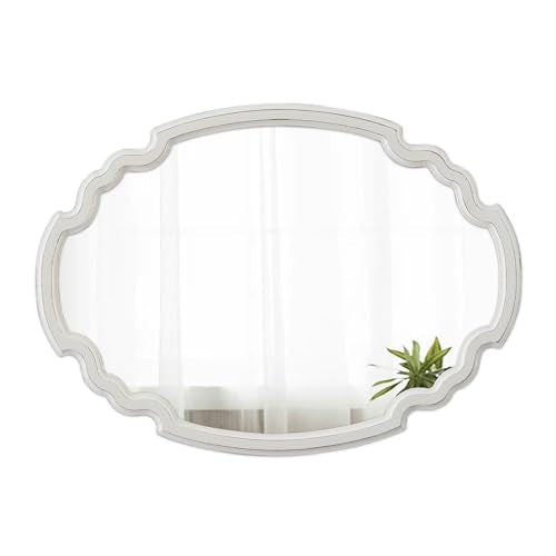 Rustic Oval Mirror 22 X 30 Inch, Distressed White, Wood Framed - color: Oval, White, 21.8 X 29.9