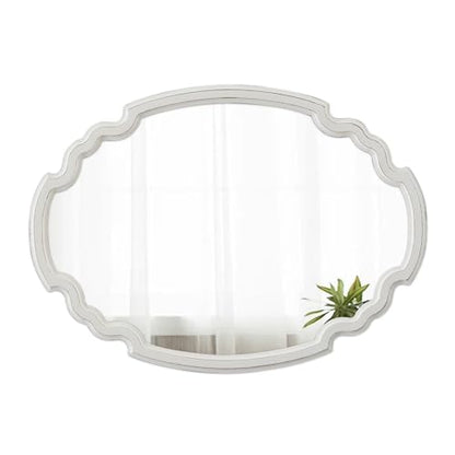 Rustic Oval Mirror 22 X 30 Inch, Distressed White, Wood Framed - color: Oval, White, 21.8 X 29.9
