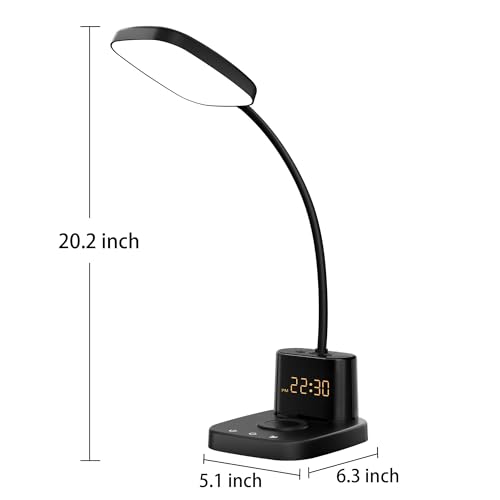 10W Wireless Charging LED Desk Lamp with Clock, Light Black - color: Light Black