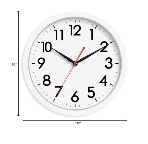 AKCISOT 10 Inch Wall Clock, Silent Battery Operated Analog Clock, White - color: C_white, size: 10 Inch