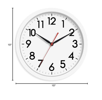 AKCISOT 10 Inch Wall Clock, Silent Battery Operated Analog Clock, White - color: C_white, size: 10 Inch