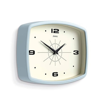 JONES CLOCKS® Movie wall Clock | Rectangular Retro Clock | 10" | Pale Blue - color: Clear Blue