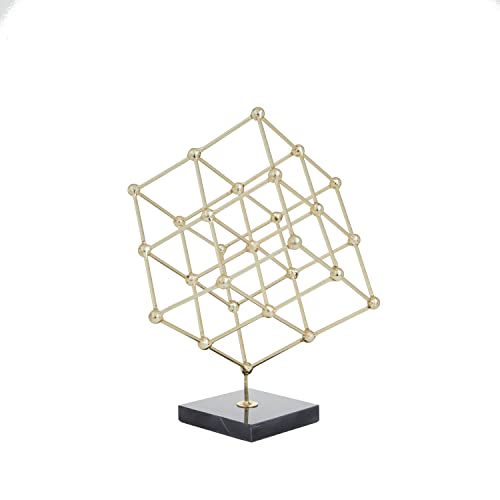 Deco 79 Marble Geometric Sculpture with Black Base, 9" x 9" x 12", Gold - color: Gold