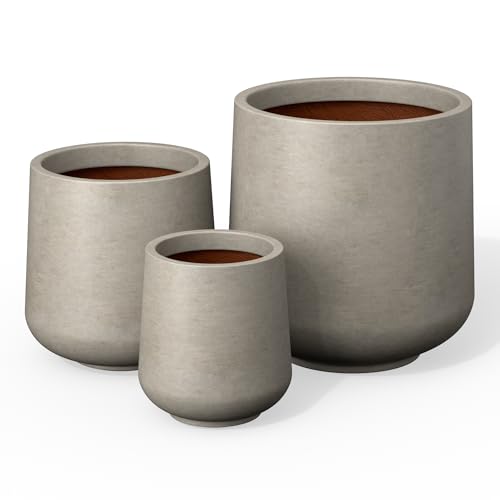 Kante 3-Pack 16.5" 13" 9.4" W Round Weathered Concrete Planters - color: Weathered Concrete, size: 16.5"+13"+9.4" Dia