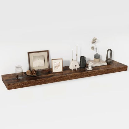 Acovy 55 Inch Floating Shelves, 12" Deep Floating Shelf Wall Mounted, 55" Wall Shelves, Rustic Deep Bookshelf, Extra Deeper & Thicker Display Shelves for Bedroom, Living Room, Set of 1 - color: Brown, size: 12"Wx55"L-1pc