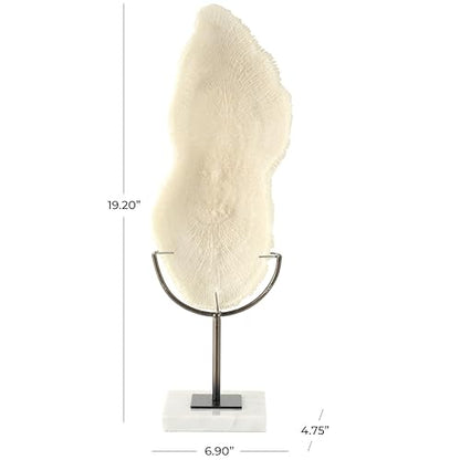 Deco 79 Polystone Coral Decorative Sculpture Abstract Textured Home Decor Statue with Gray Stand and Acrylic Base, Accent Figurine 7" x 5" x 19", Cream