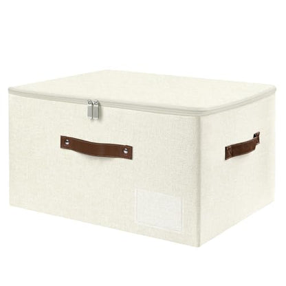 ANMINY Storage Box Fabric Bins with Zipper Lid, 17.7"x13.8"x10" Beige - color: Beige, size: Large (Pack of 1）
