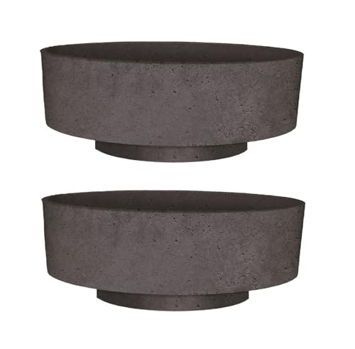 The HC Companies 6 Inch Round Plastic Succulent Capri Bowl Decorative Indoor Flower Succulent Planter Pot with Drain Plug Hole, Faux Concrete Color (2 Pack) - color: Faux Concrete, size: 6" (Pack of 2)