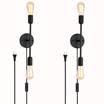 Black 2 Light Plug in Wall Sconce Set of 2 for Bathroom Farmhouse
