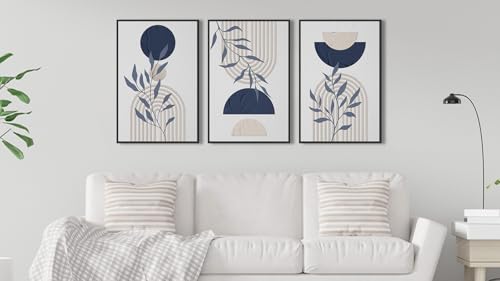 Large Framed Boho Wall Art, Mid Century Botanical Line Art, 16"x24"x3 - color: neutral, size: 16" X 24" X 3pcs Framed