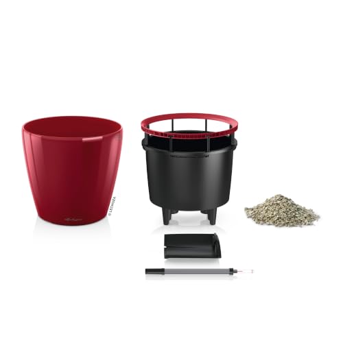 Lechuza Classico LS 28 Scarlet Red High Gloss, Self-Watering Round Planter, D11 H10.2 in - color: Red High-gloss, size: D28 H26 cm