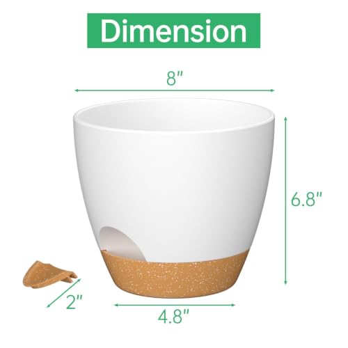 ZMTECH 8 Inch Plant Pots Set of 2 Planters for Indoor Plants Self Watering Pots Flower Pots with Drainage Holes and Saucer for Outdoor Plants(White with Brown) - color: White With Brown, size: 8 Inch