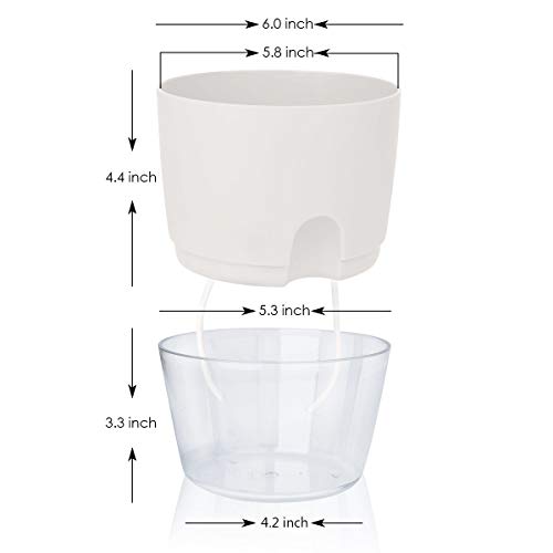 Vanavazon 6 Inch Self Watering Pots for Indoor Plants African Violet Pots - color: White