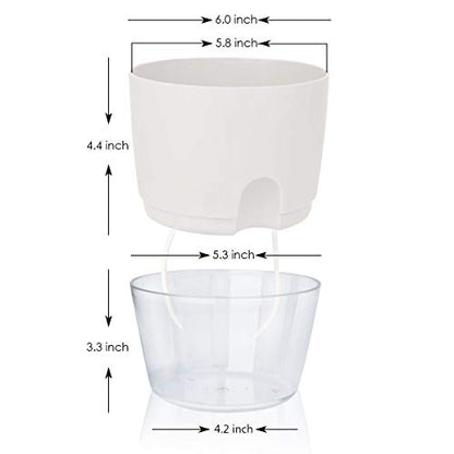Vanavazon 6 Inch Self Watering Pots for Indoor Plants African Violet Pots - color: White