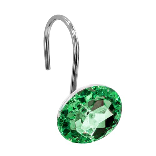 Crystal Diamond Round Shower Curtain Hooks Rings for Bathroom,Green,12PCS - color: Green