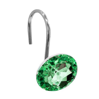 Crystal Diamond Round Shower Curtain Hooks Rings for Bathroom,Green,12PCS - color: Green