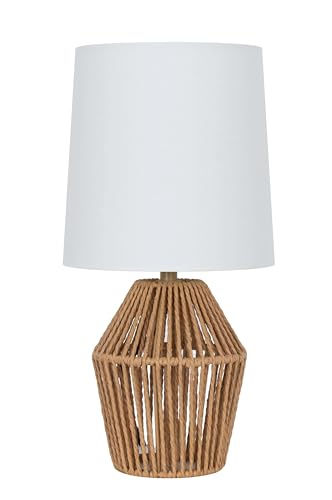 12.75" Rope Mini Lamp – Brown, 5.75x6.5x6.5 White Shade, Farmhouse Aesthetic