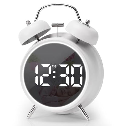 Digital Small Alarm Clock, 4.5 Inch Double Bell Electronic LED Alarm Clock - color: White