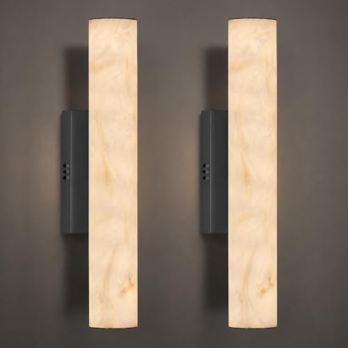 Artisan Alabaster Wall Sconces Set of 2, 20in Matte Black Linear Wall Sconce, Faux Alabaster Vanity Lights, 3000K Dimmable Hardwired Modern Wall Lighting for Bathroom Bedroom Living Room Hallway - color: Black-20in-2Pcs