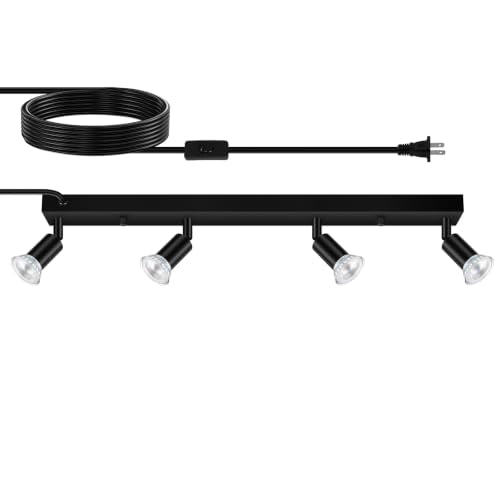 AUQUEE Plug in Track Light, 23", Black, 4 Way GU10 Wall Spotlight | Track Ceiling Lighting Fixtures, Rotatable Track Head, LED Wall Light for Kitchen Cabinet Gallery Bar Hallway Living Room - color: Black-4 lights