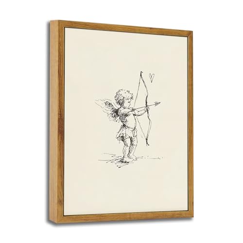 Wood Grain Framed Cupid's Arrow Sketch Canvas Wall Art for Bedroom 8"x10" | Romantic Wall Art, Gifts for Girlfriend, Ready to Hang, Vintage Classical Art Print, Wall Art for Living Room Bedroom - color: Cupid, size: 8"L x 10"W