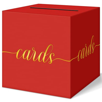 QIKSION Elegant Red Graduation Card Box, Gold Foil Gift Card Box for Party - color: Z02 Red and Gold Foil