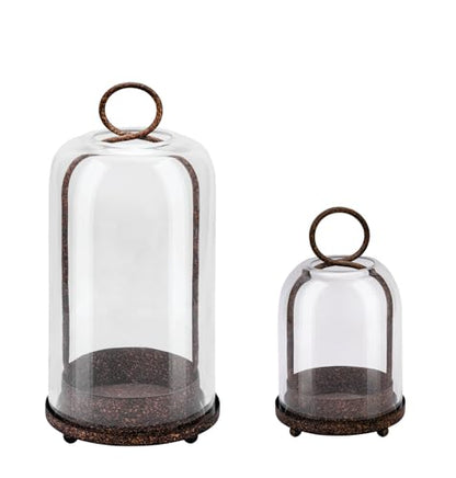 6" & 4" Wide Versatile Modern Metal Hurricane Lantern with Handmade Sturdy Glass Dome in Rustic Brown for Pillar Candle & Plants, Industrial, Farmhouse, Shabby Chic (Brown, 4"x7.5" &6.3"x11.2") - color: Brown, size: 4"x7.5" & 6.3"x11.2"