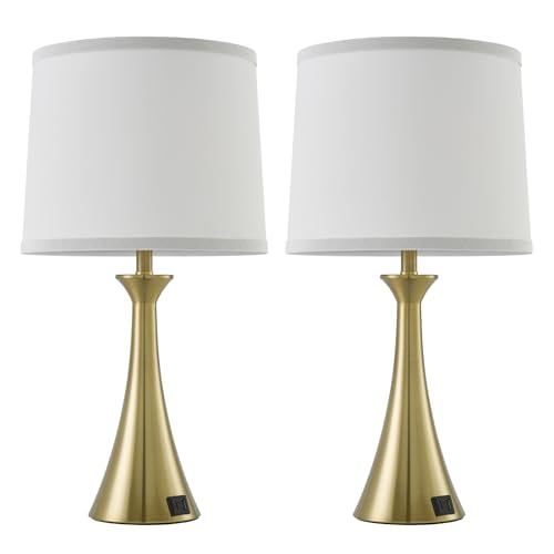 Touch Table Lamps Set of 2, 21" Bedside Lamps with USB C+A - color: Gold & White Shade